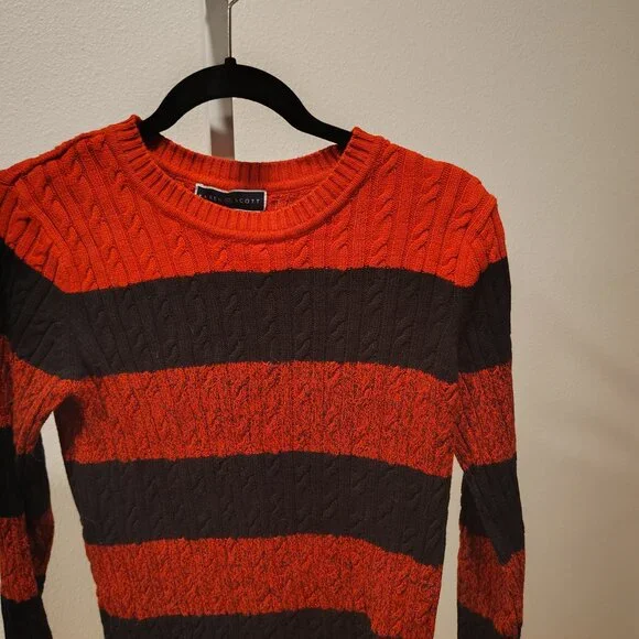 Karen Scott Women's Red & Black Striped Sweater Size Medium Cotton - Picture 3 of 10